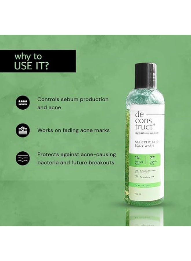 Deconstruct 1% Salicylic Acid Body Wash with 2% Glycolic Acid | Prevents Body Acne, Rough & Bumpy skin | Deeply cleanses skin | Shower gel for Women & Men- 200ml (Pack of 2) - Image 4